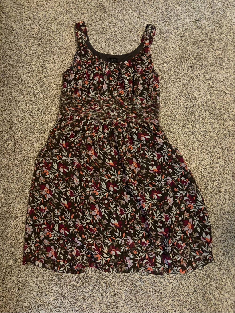 Ann Taylor Brown Floral Scoop Neck Dress